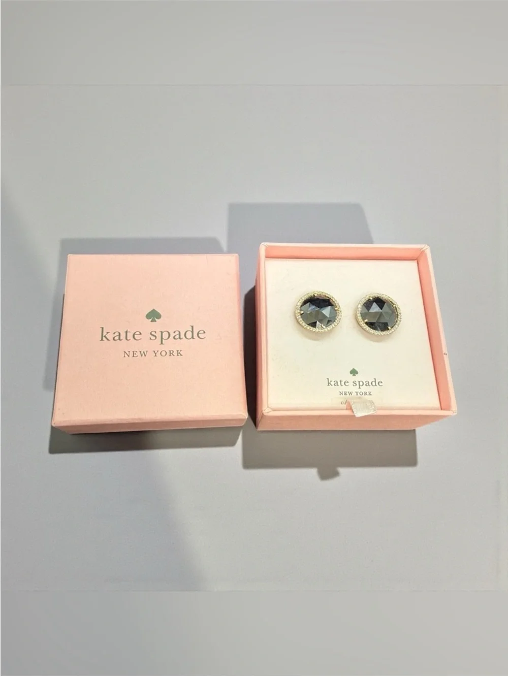 KATE SPADE ‘She Has Spark’ Black Quartz Faceted Gold-Tone Stud Earrings/NWT